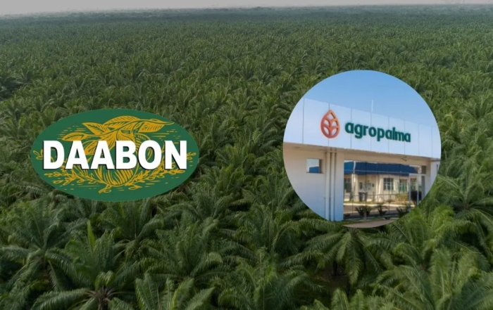 Daabon and Agropalma logos over a palm oil plantation, marking the Daabon-Agropalma acquisition