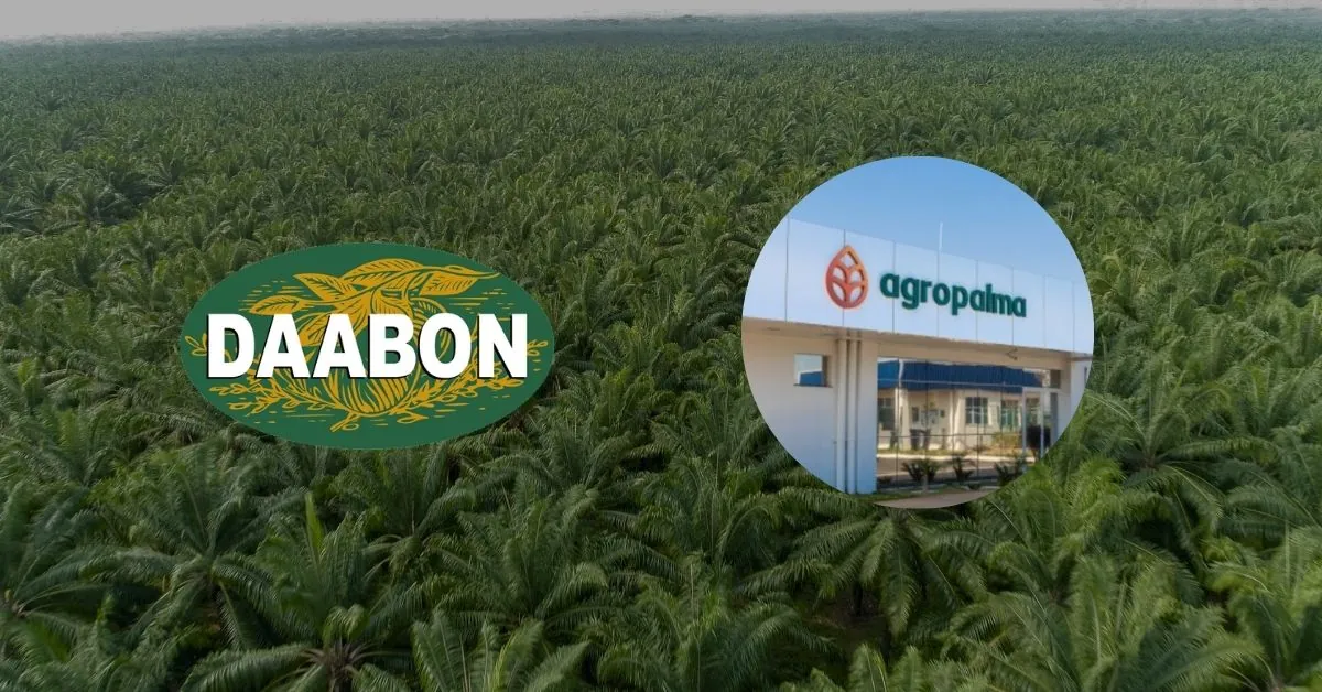 Daabon and Agropalma logos over a palm oil plantation, marking the Daabon-Agropalma acquisition